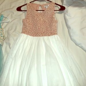 Rose gold and white tulle dress